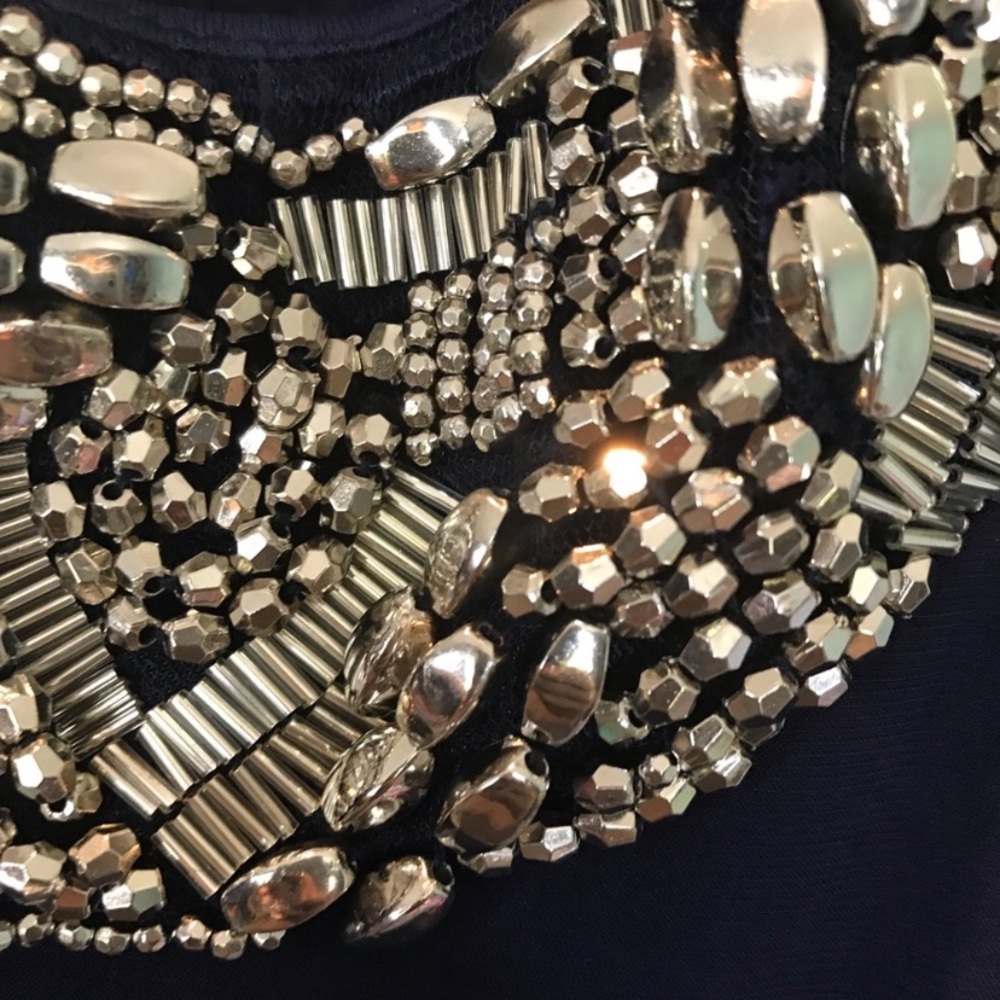 Lulu's Navy Beaded-Neckline Evening Gown - Picture 12 of 16